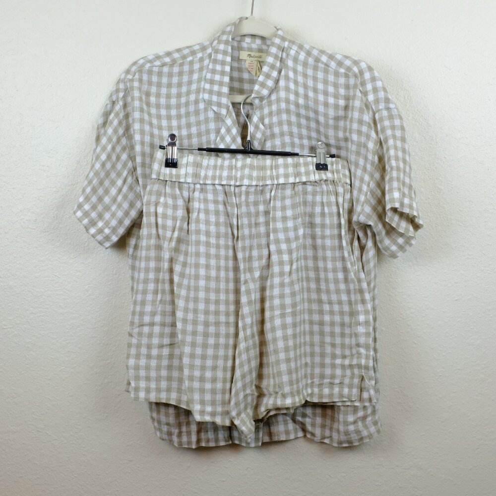 madewell gingham button down shorts pajama set xs